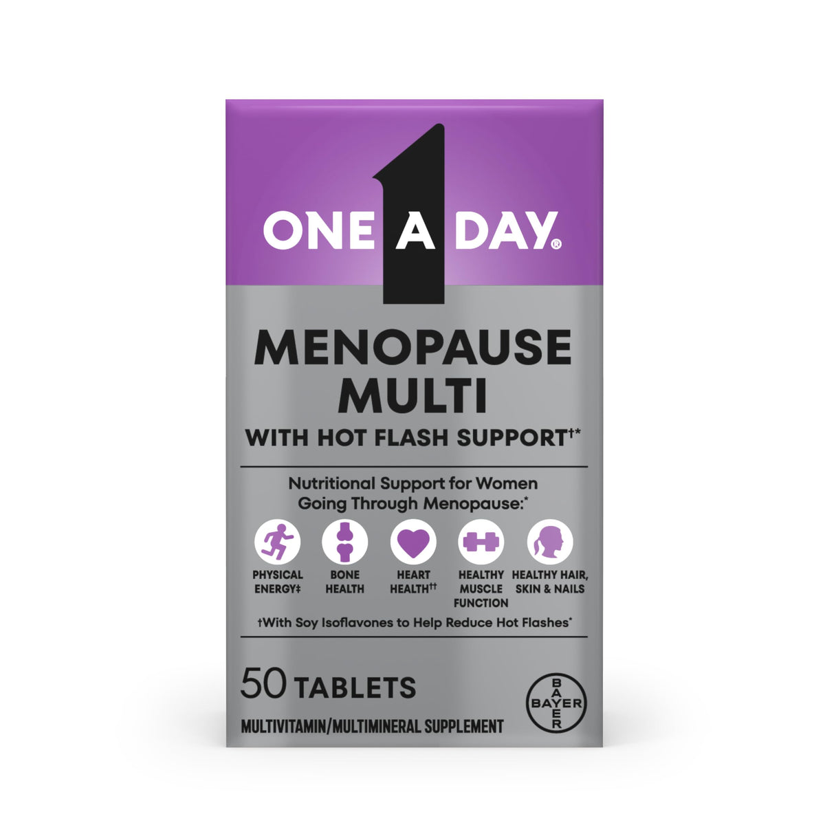 ONE A DAY front packaging showing menopause support and benefits