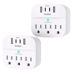 One Beat front view of 2-pack showing outlets and USB ports for convenience