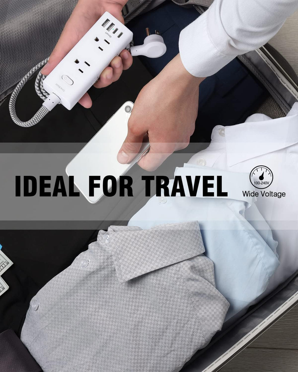 One Beat next to a smartphone to show compact size and travel convenience