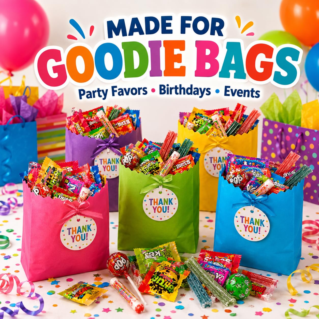 ONE CANDY WAY filling colorful goodie bags, quick party prep and portion control