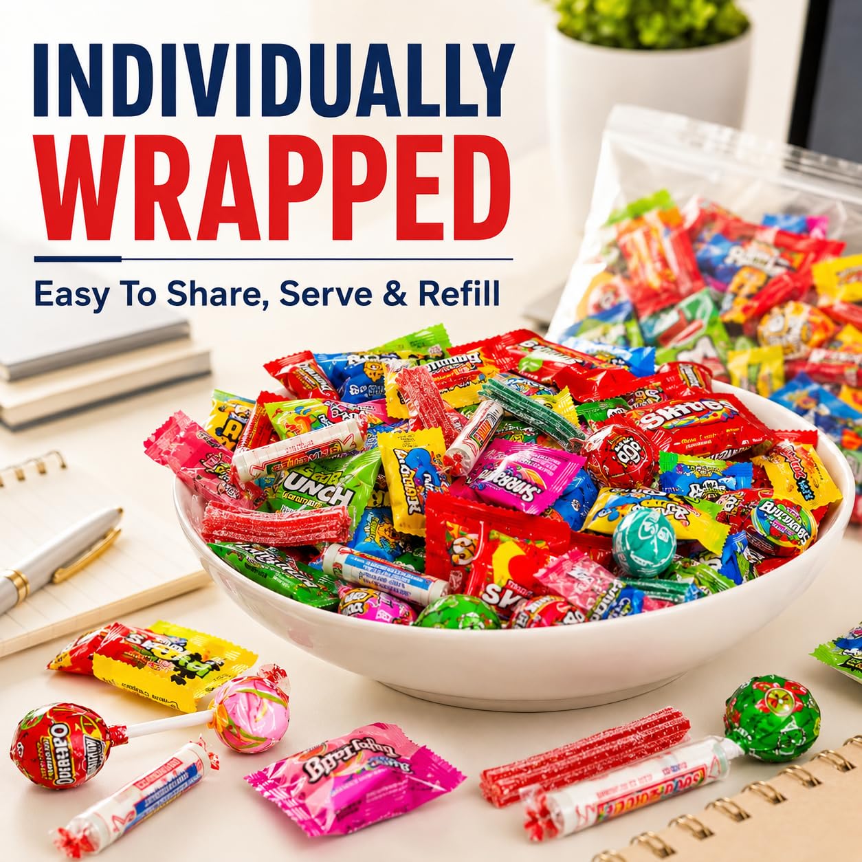 ONE CANDY WAY hand holding candies for size comparison, clear idea of portion size