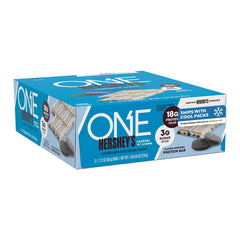 ONE HERSHEY'S front packaging showing 12-count box and benefits