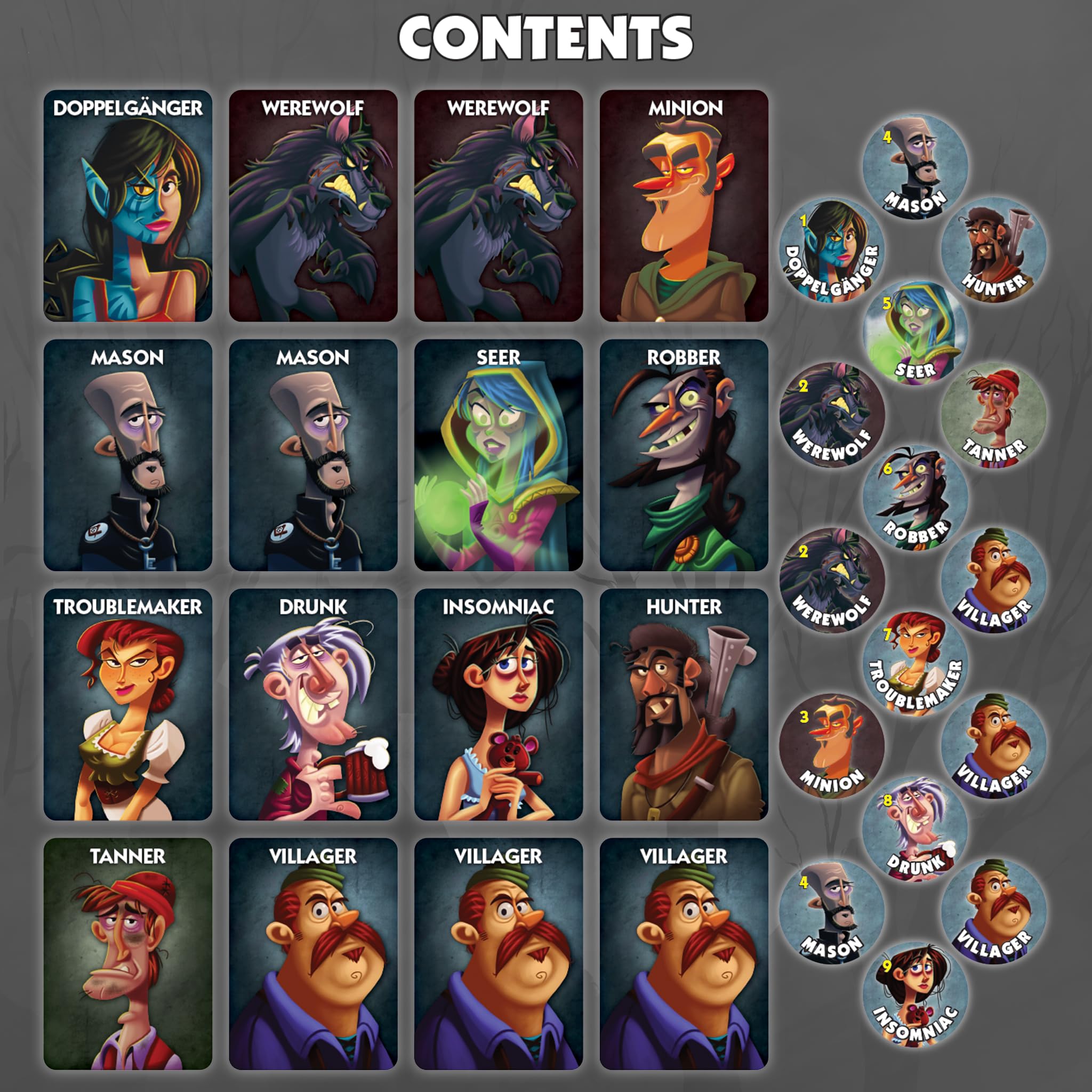 Bezier Games close-up of role cards illustrating secrets and easy readability