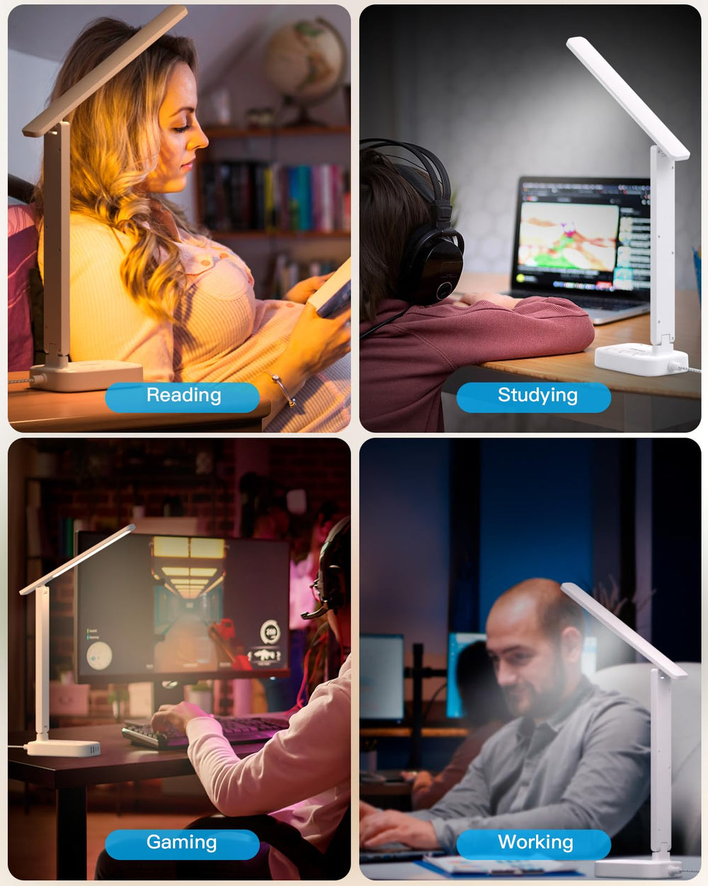 One Beat angled lighting over a laptop illustrating focused task light and reduced eye strain