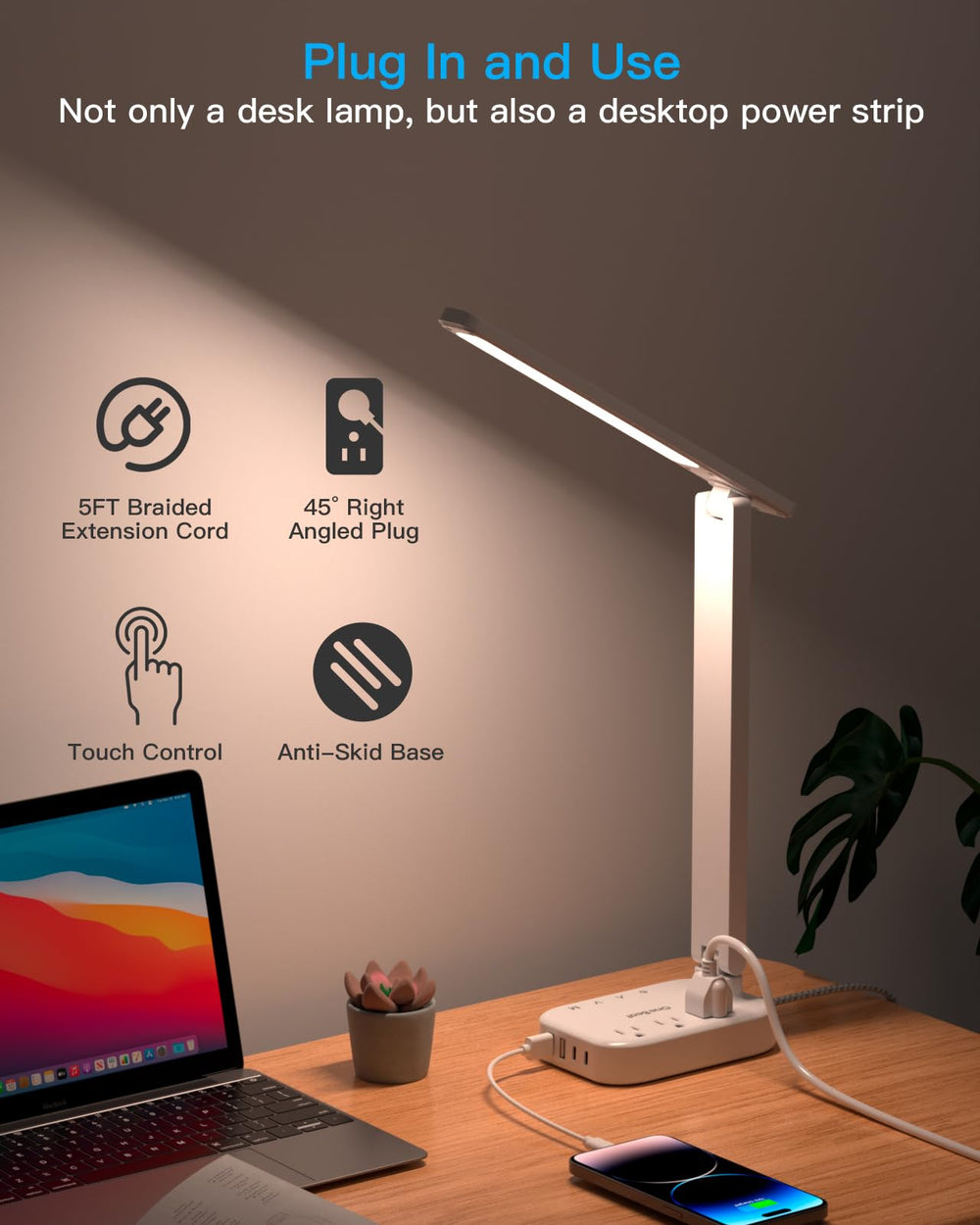 One Beat detailed view of USB-C, USB-A ports and AC outlets providing multi-device charging