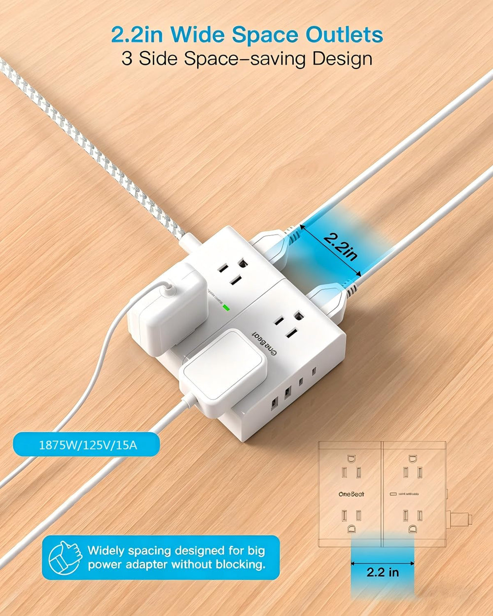 One Beat safety label and casing detail showing surge protection and fire resistance