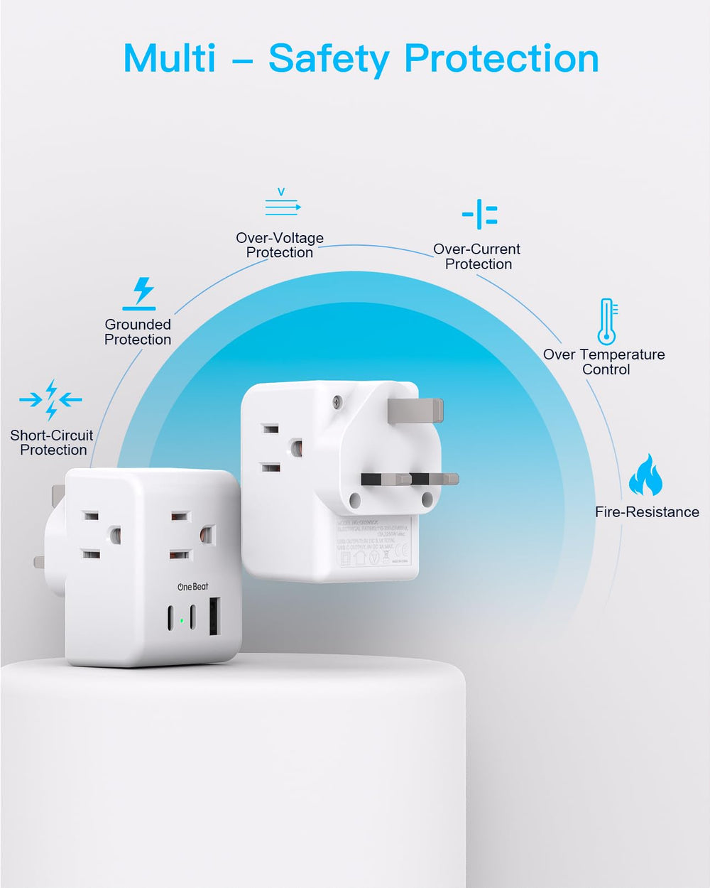 One Beat adapter next to smartphone to show compact travel size and packing convenience