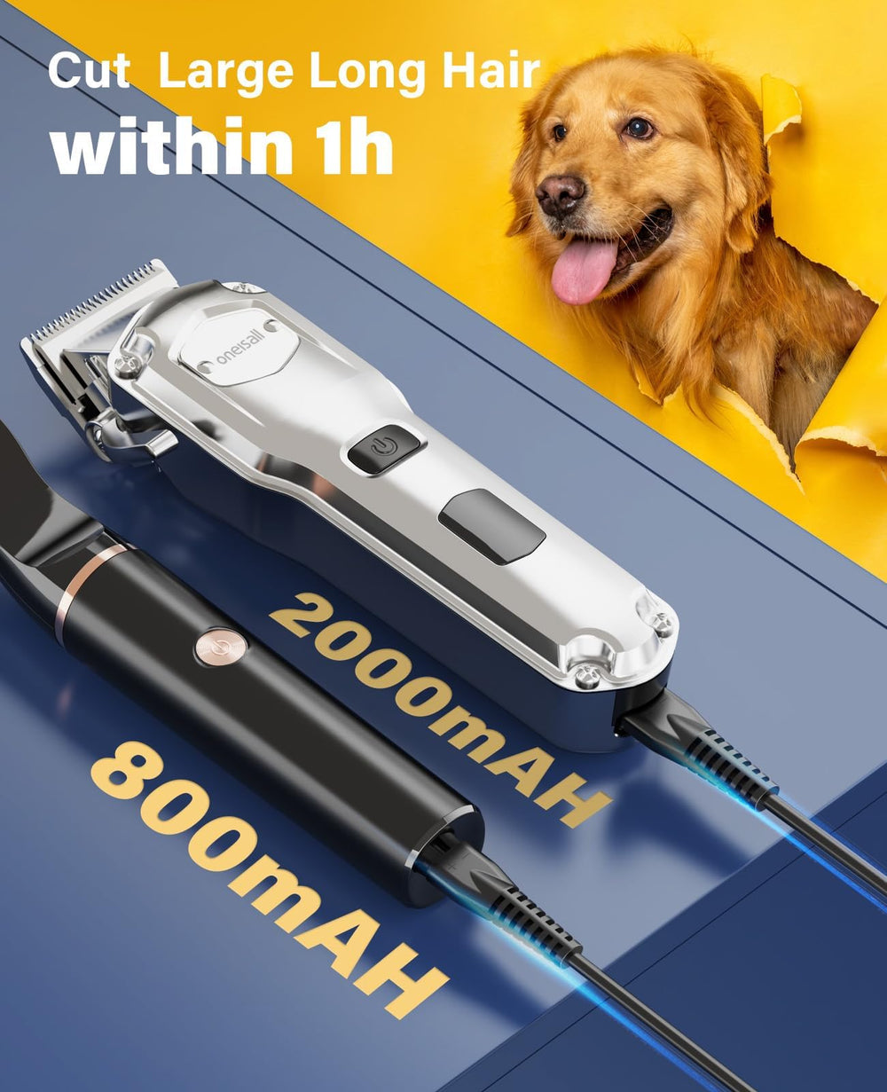 oneisall clipper with accessories arranged to show complete grooming kit benefit