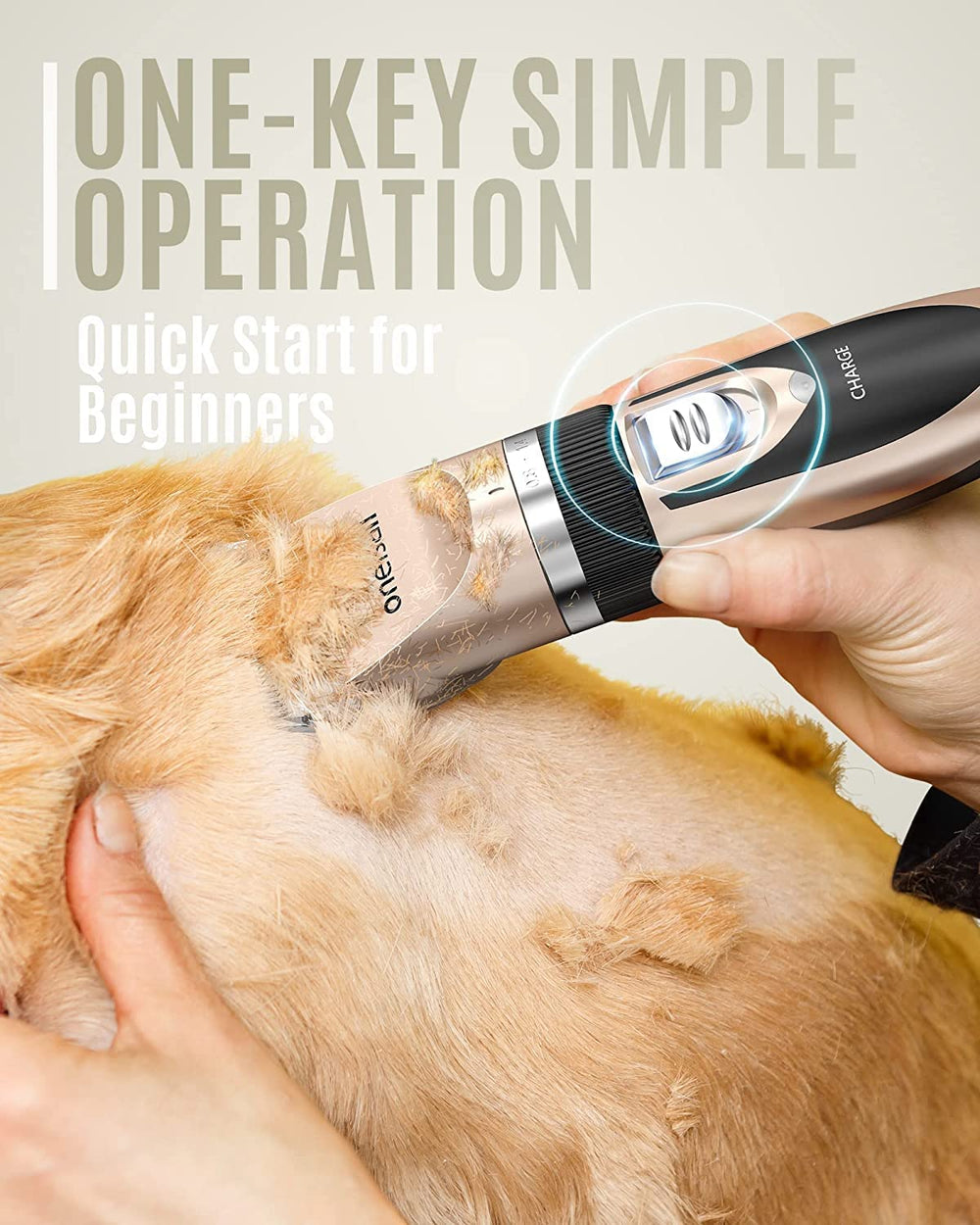 oneisall clippers in hand to demonstrate compact size and ergonomic control benefit