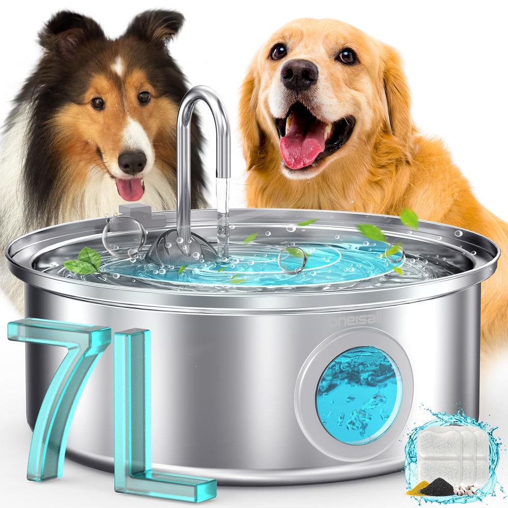 oneisall fountain front view shows sleek stainless steel and large capacity benefit