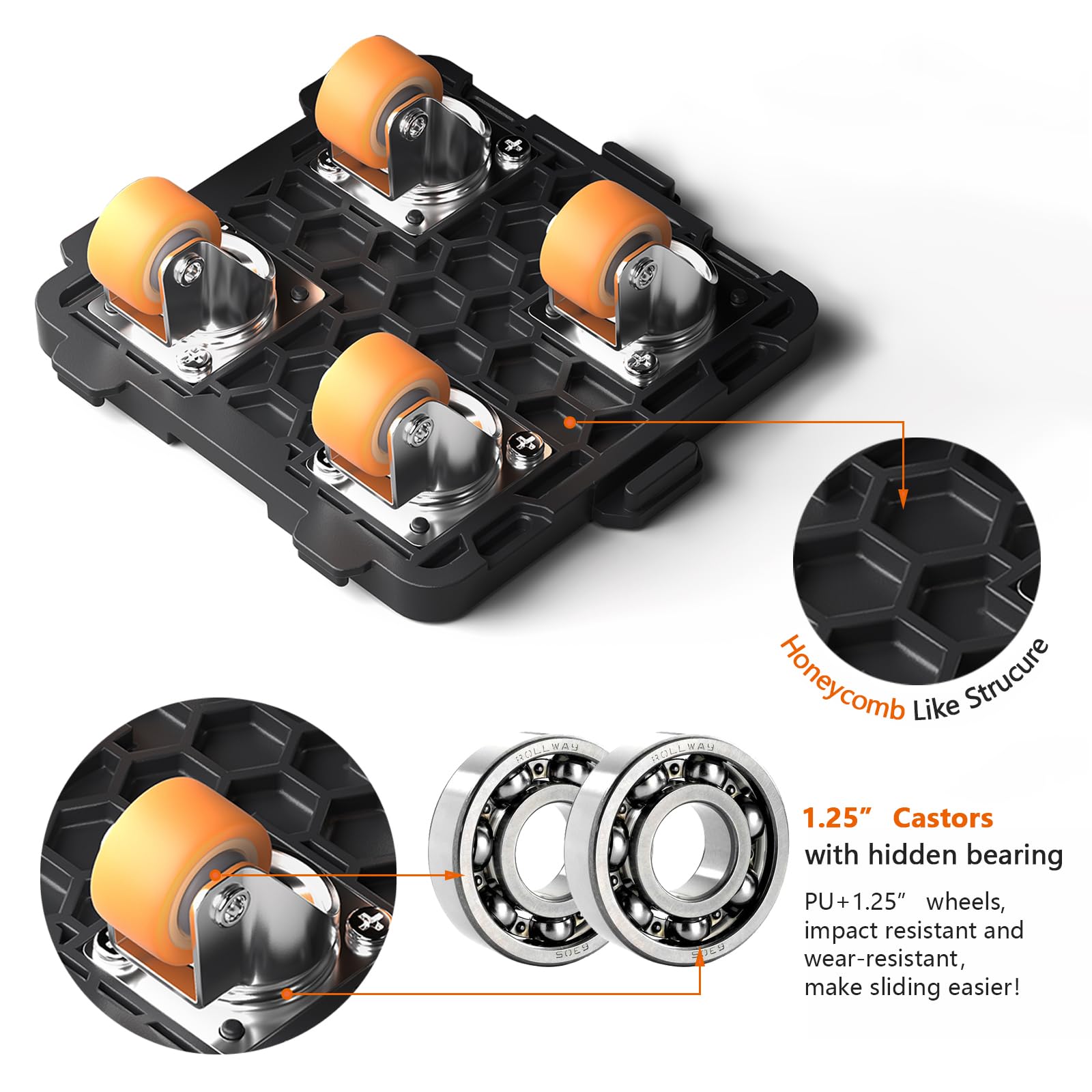 ONEON dolly top honeycomb panel detail showing sturdy ABS support and balanced load distribution