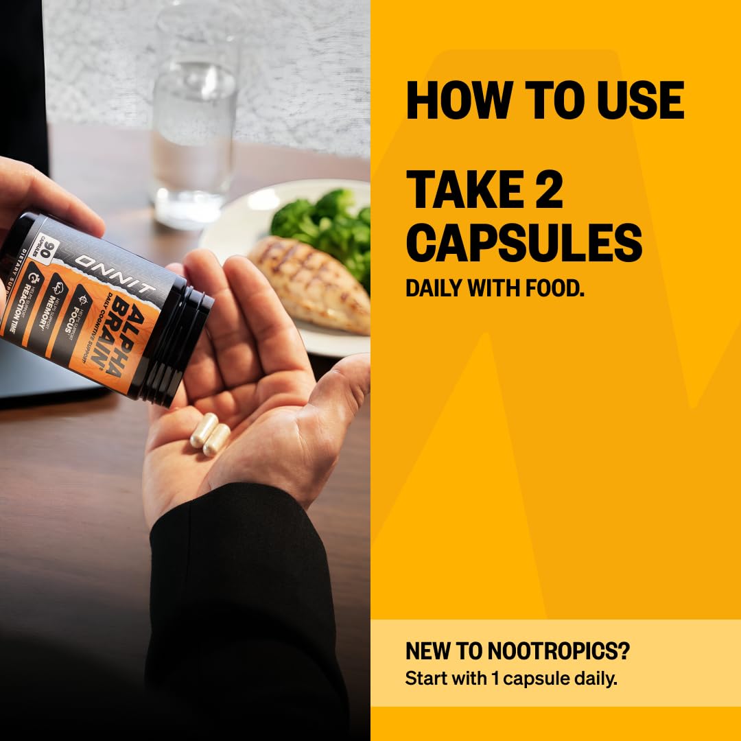 ONNIT Alpha Brain capsules in palm illustrating dose simplicity and daily routine