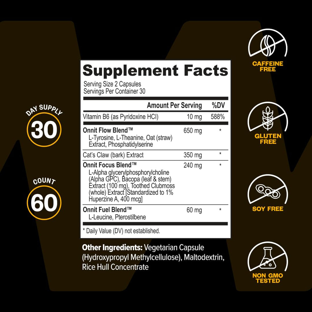 ONNIT Alpha Brain in a study setup with laptop showing concentration support