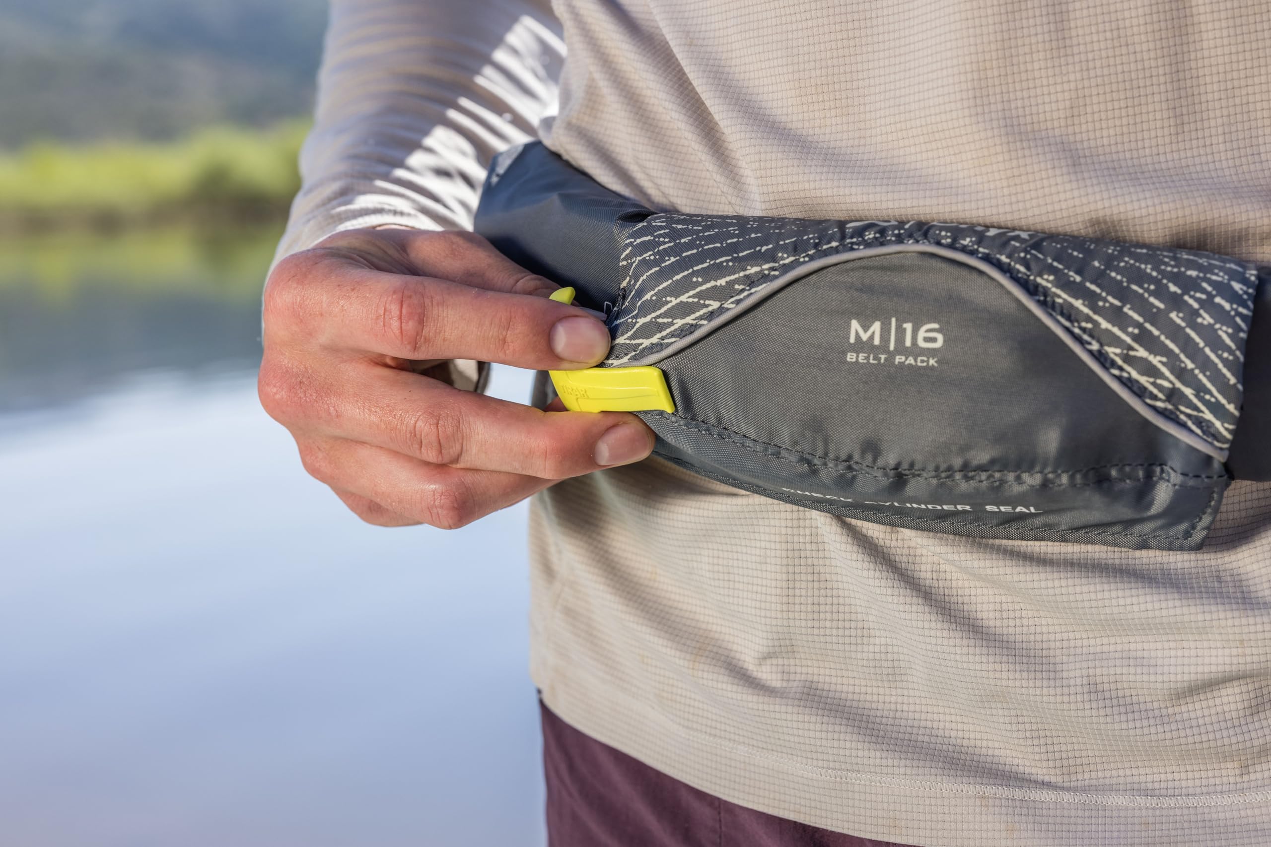 Onyx worn on waist while paddling for unencumbered movement