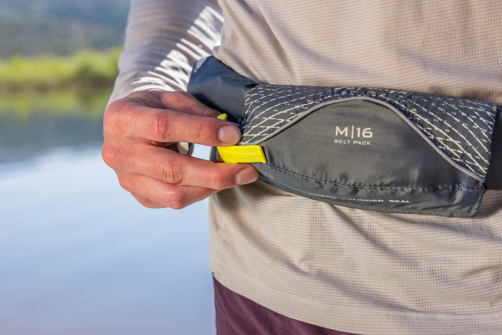 Onyx worn on waist while paddling for unencumbered movement