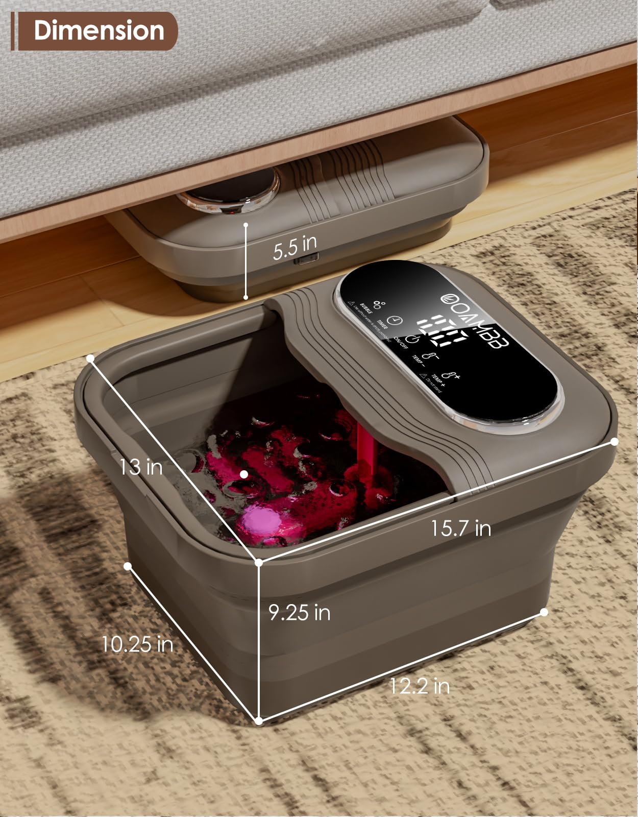 OOAMBB in use soaking feet illustrating soothing bubbles and relaxation benefits