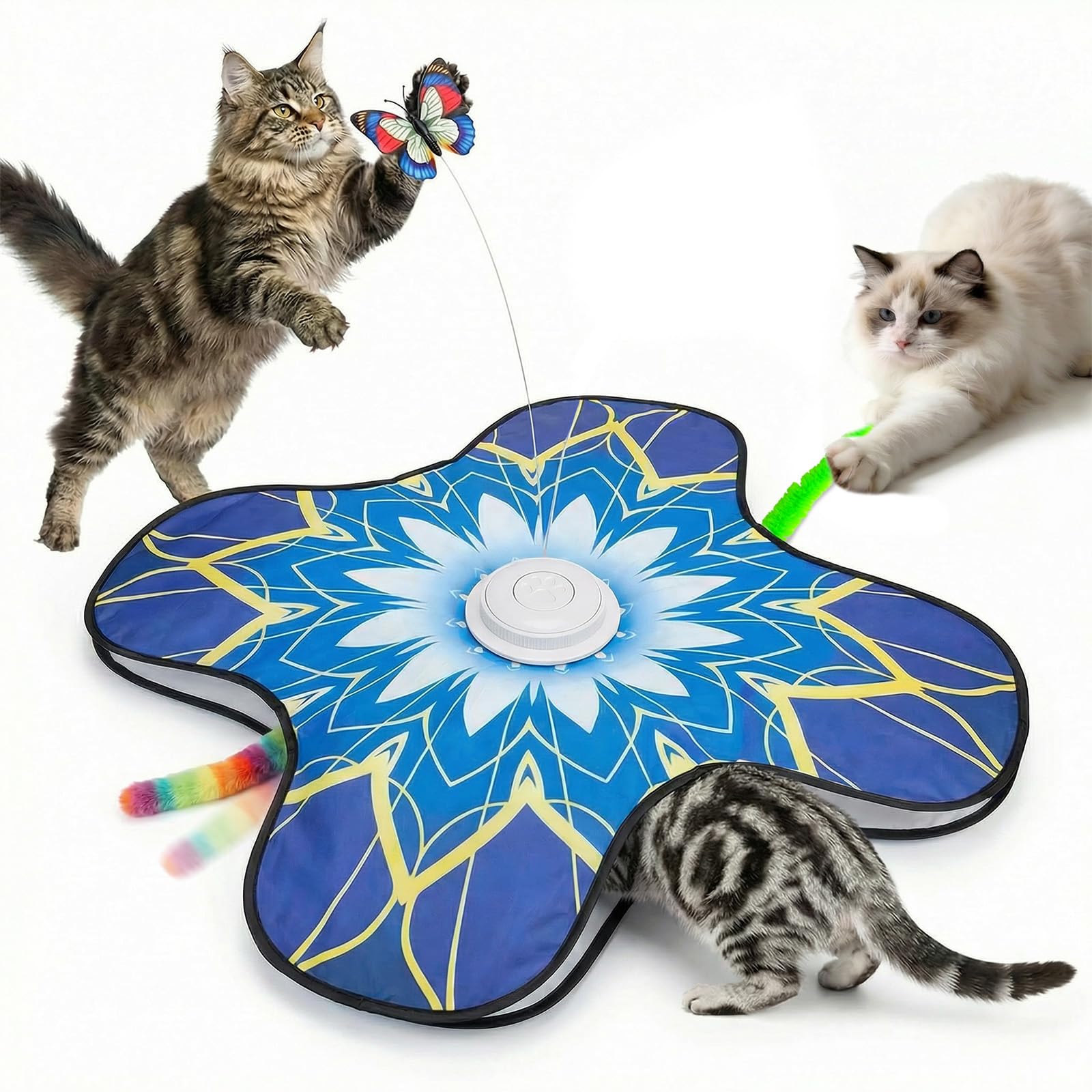 OPDEKEHA front view of play mat showing dual wands and butterfly for engaging play