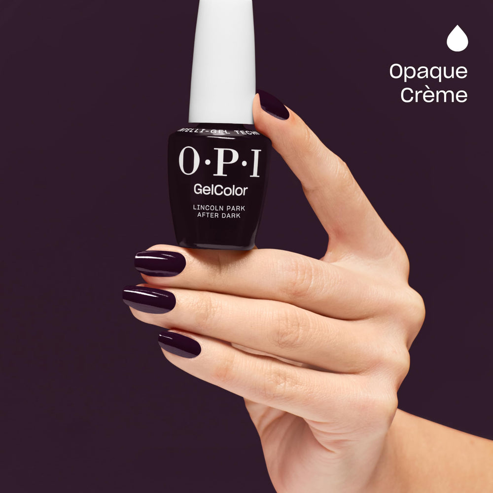 Close-up of OPI GelColor label highlighting product name and safety info