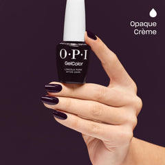 Close-up of OPI GelColor label highlighting product name and safety info