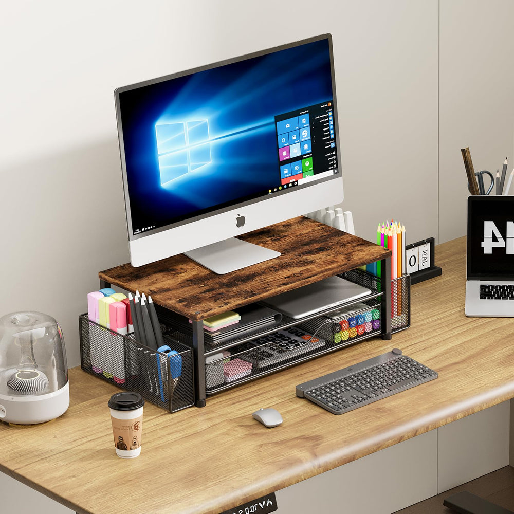 OPNICE in-use with laptop and keyboard demonstrating improved viewing height and comfort