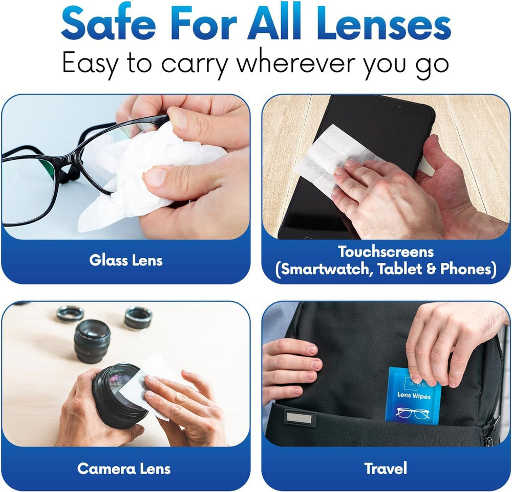 Photographer cleaning camera lens with OPTEEL wipe for improved image sharpness benefit