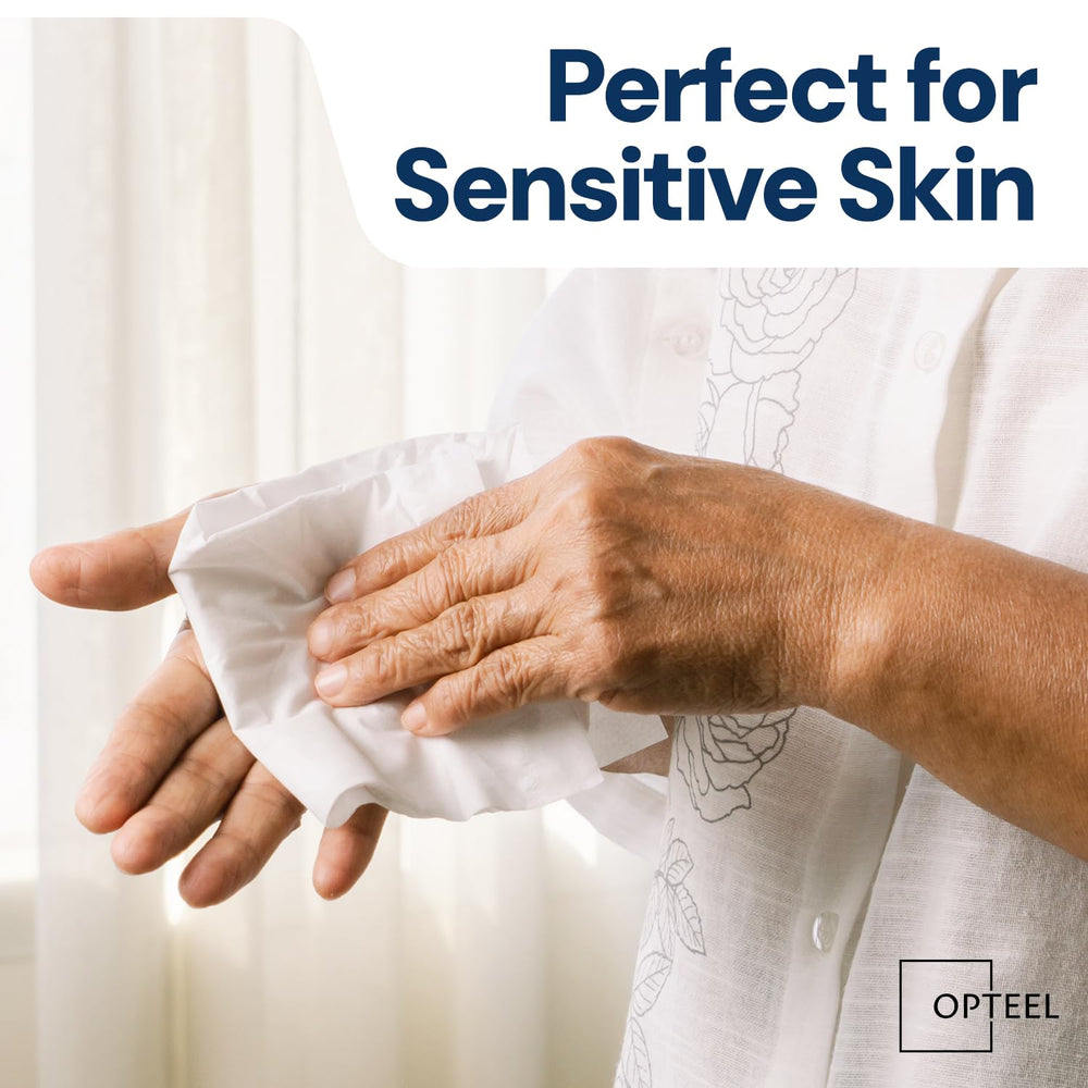 OPTEEL caregiver using wipe at bedside illustrating comfortable assisted care
