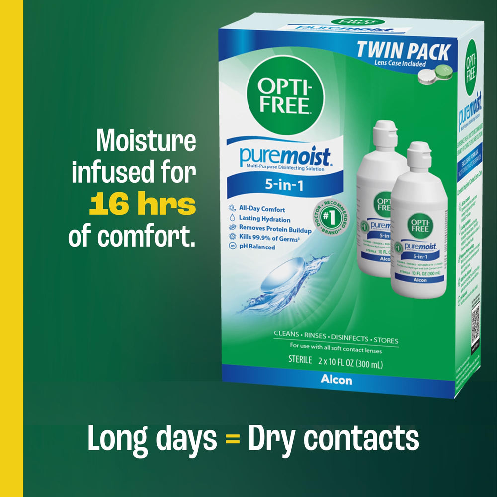 Opti-Free Puremoist bottle nozzle close-up demonstrates easy dispensing and controlled drops