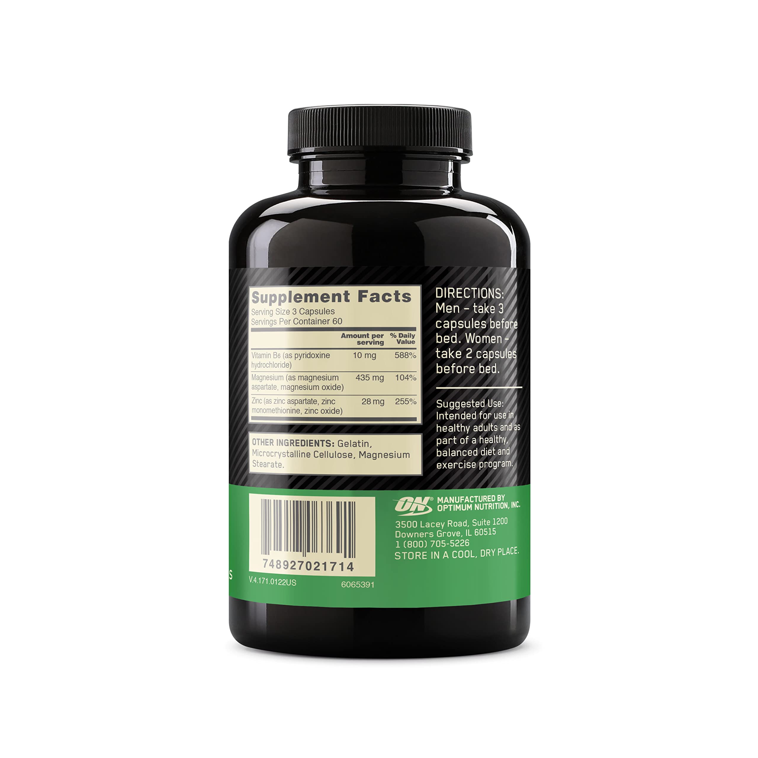 Optimum Nutrition bottle on kitchen counter next to a glass suggesting daily meal pairing
