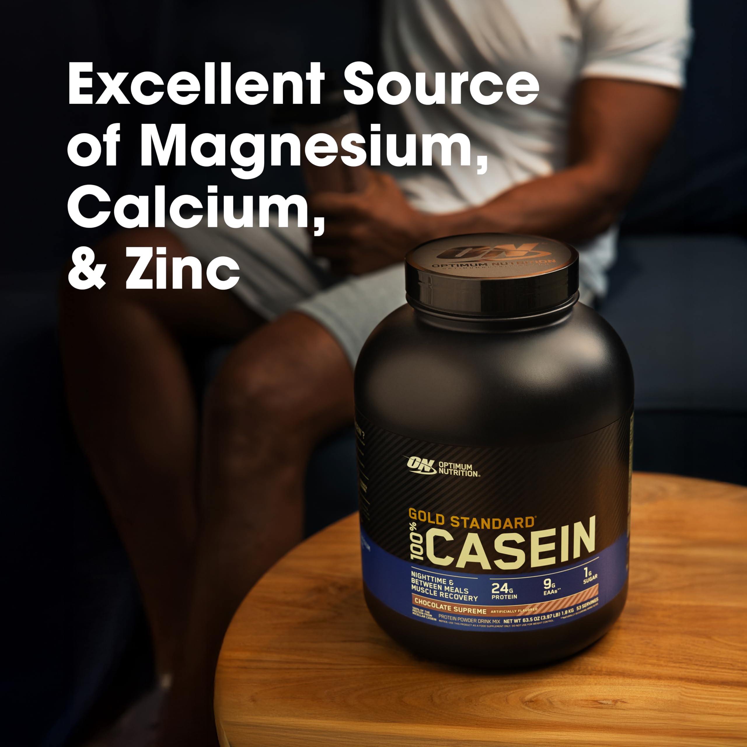 Optimum Nutrition tub in hand showing compact 2 lb size benefit
