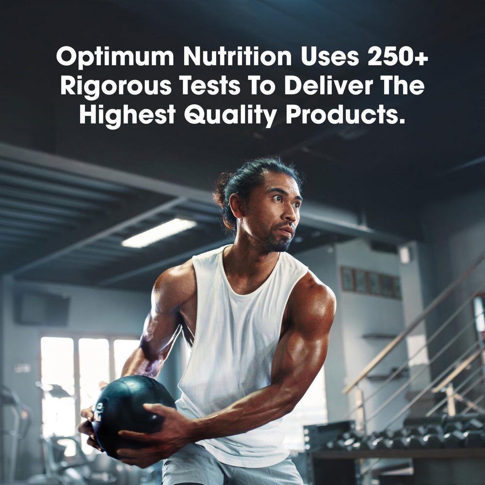 Optimum Nutrition shake served with fruit suggesting meal supplement options