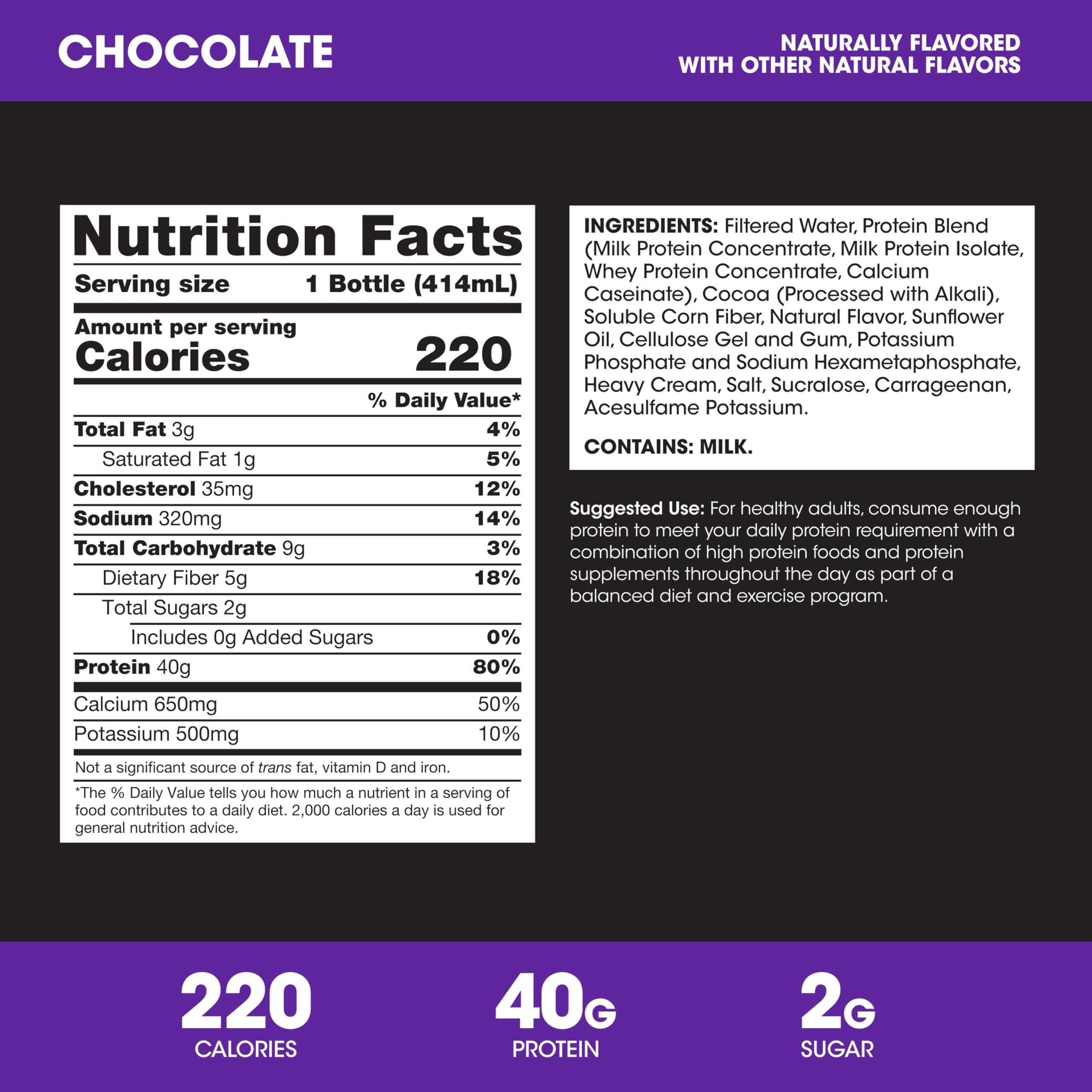Optimum Nutrition side label with nutrition facts highlighting protein and calcium