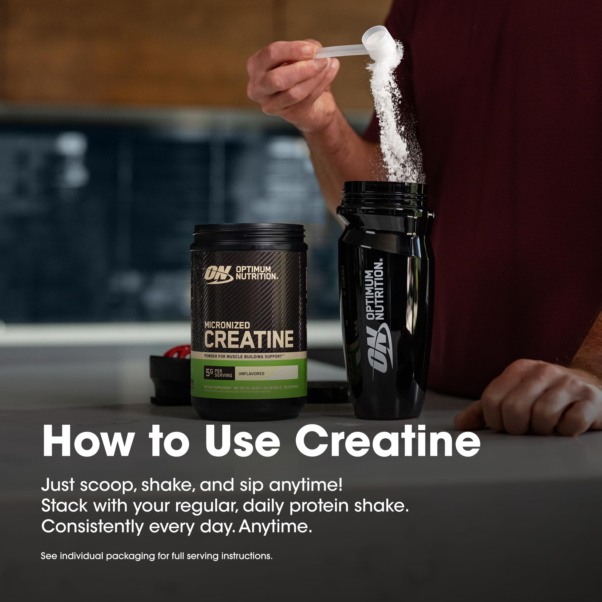 Optimum Nutrition tub on scale emphasizing exact 1.32 lb weight