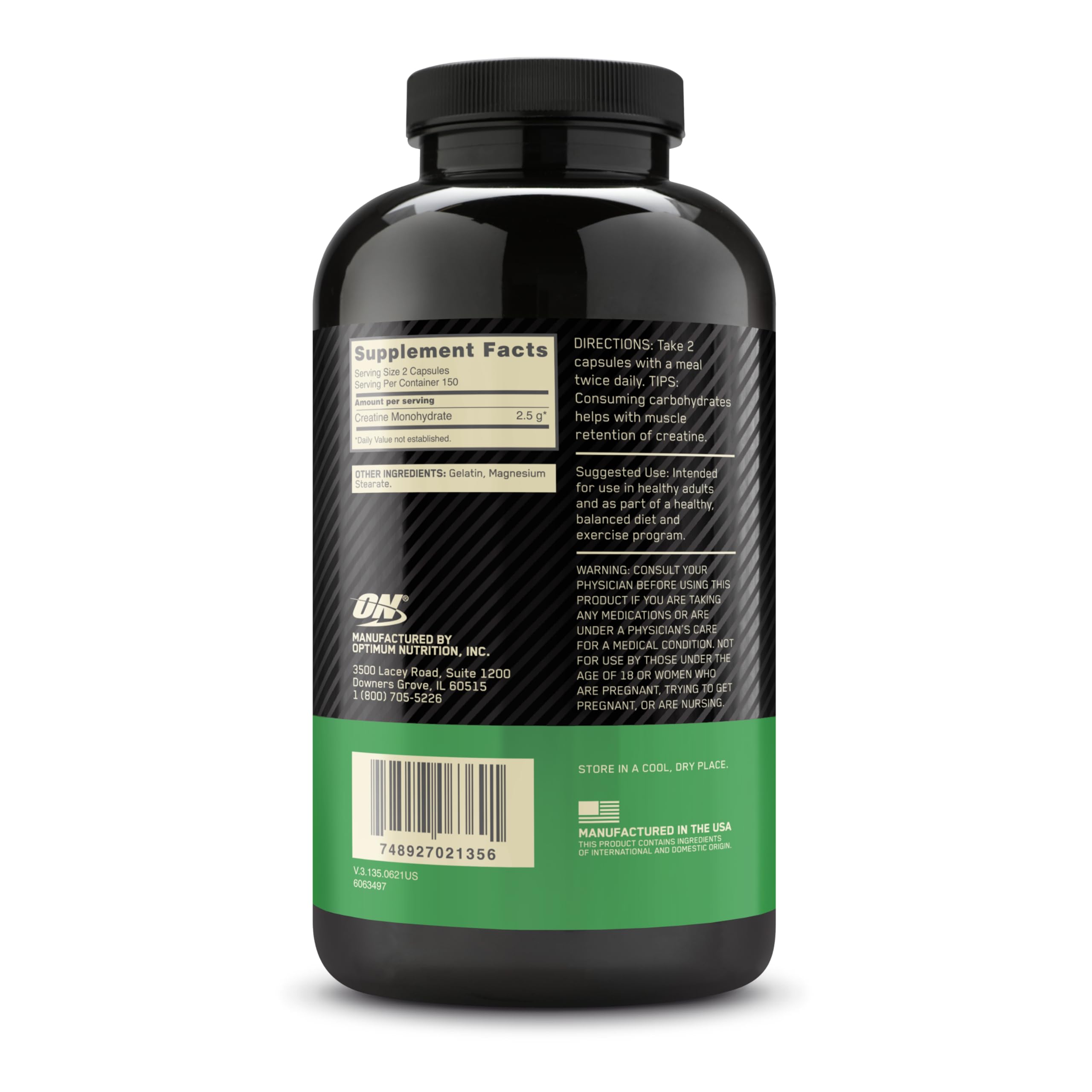 Supplement facts panel from Optimum Nutrition showing ingredient transparency benefit