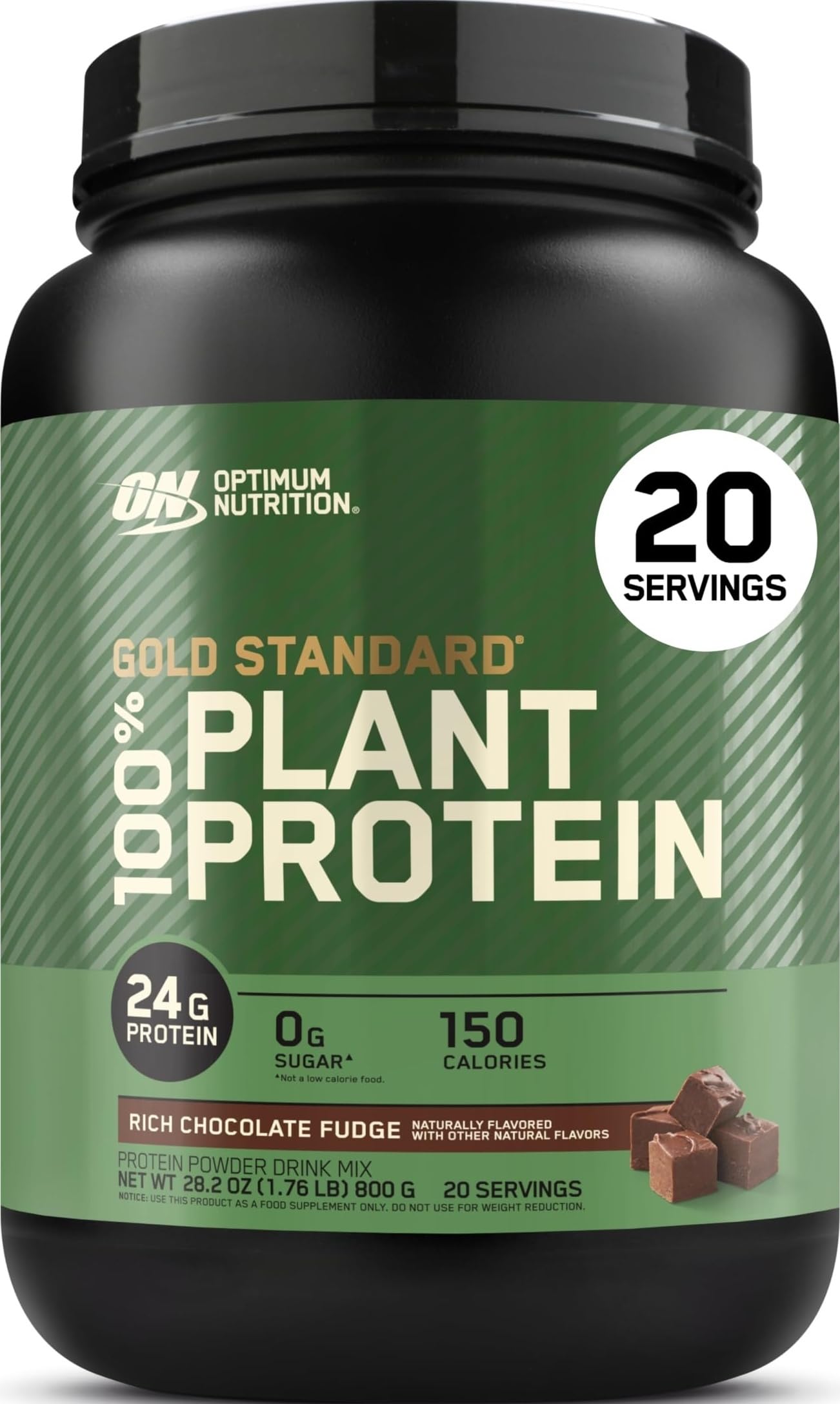 Optimum Nutrition front packaging showing product name and servings benefit