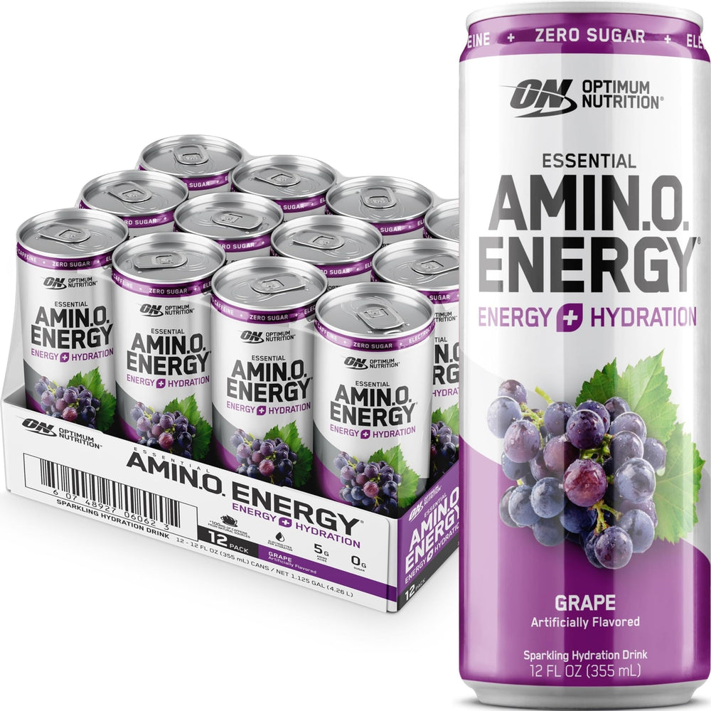 Optimum Nutrition front can showing grape flavor and benefits