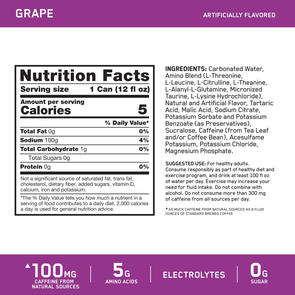 Optimum Nutrition side label with ingredient and nutrition details