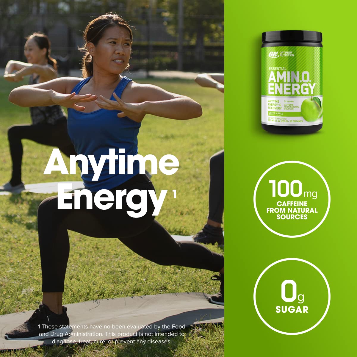 Optimum Nutrition green apple mixed drink in glass showing clear, refreshing hydration benefit