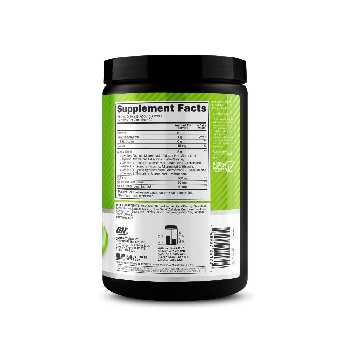 Optimum Nutrition in-gym bottle being used pre-workout showing energy and focus benefit