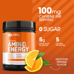 Optimum Nutrition open tub with orange powder visible, ready-to-mix convenience