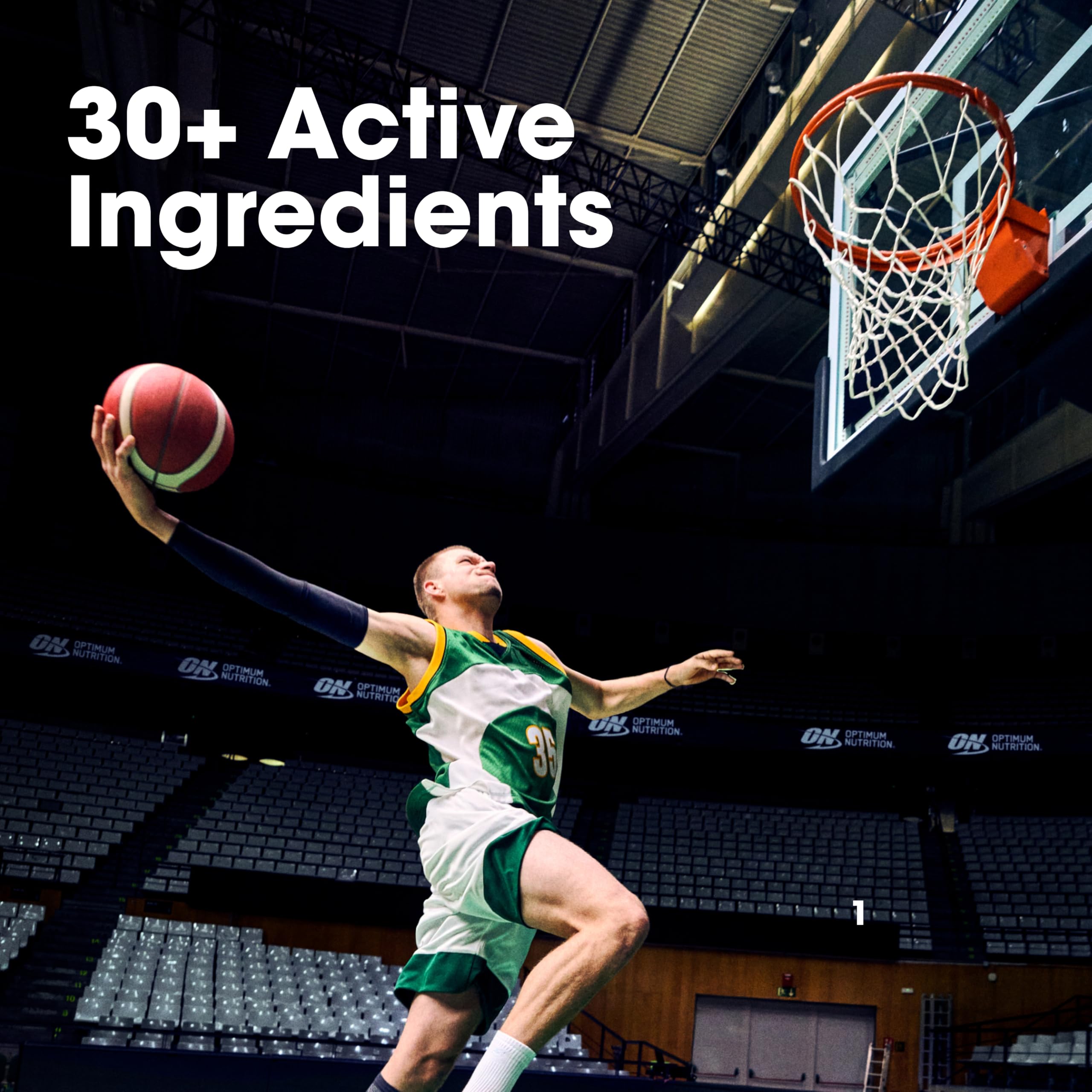 Optimum Nutrition Opti-Men botanical and amino acid ingredients on label for balanced nutrition