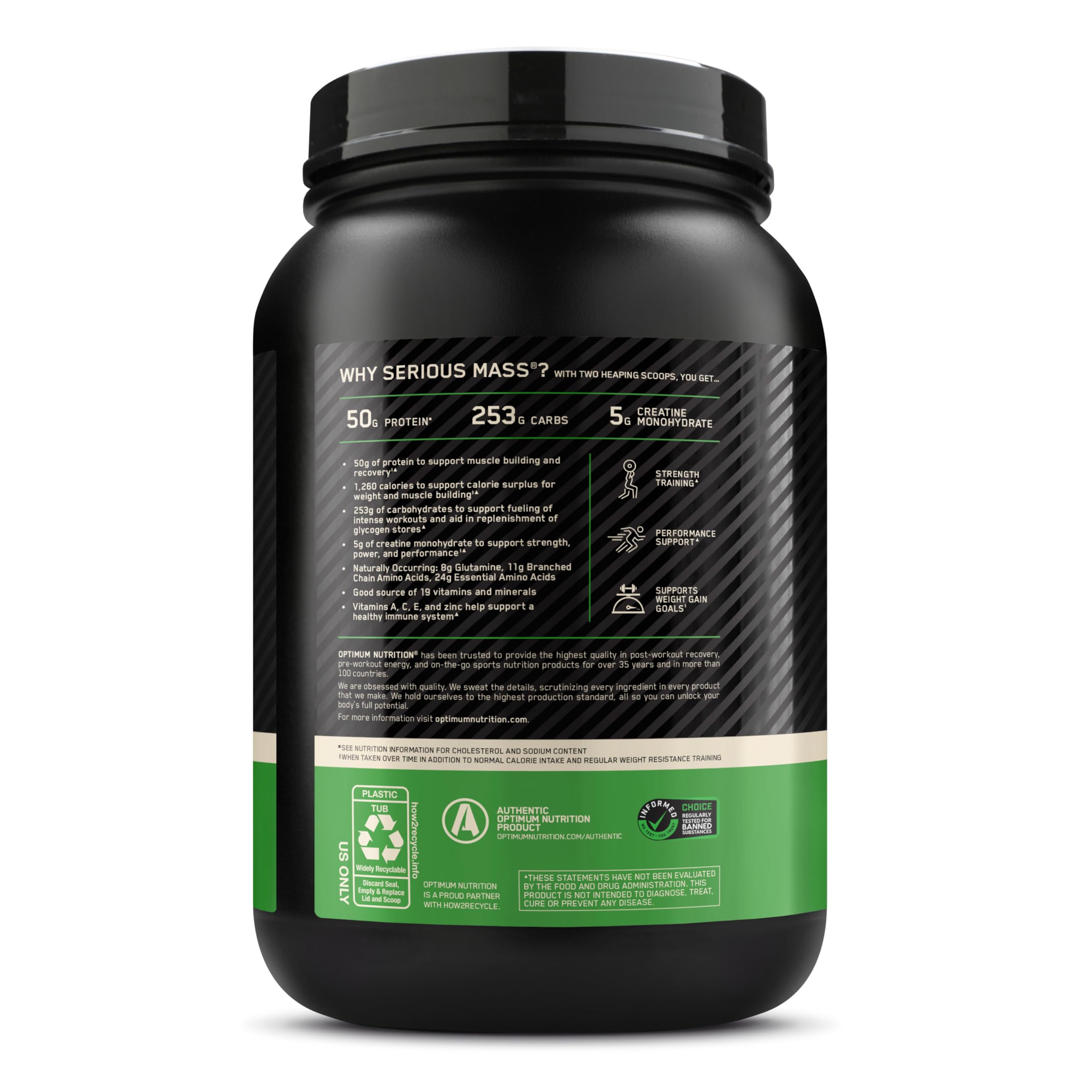Optimum Nutrition ingredients panel close-up showing added vitamins and minerals