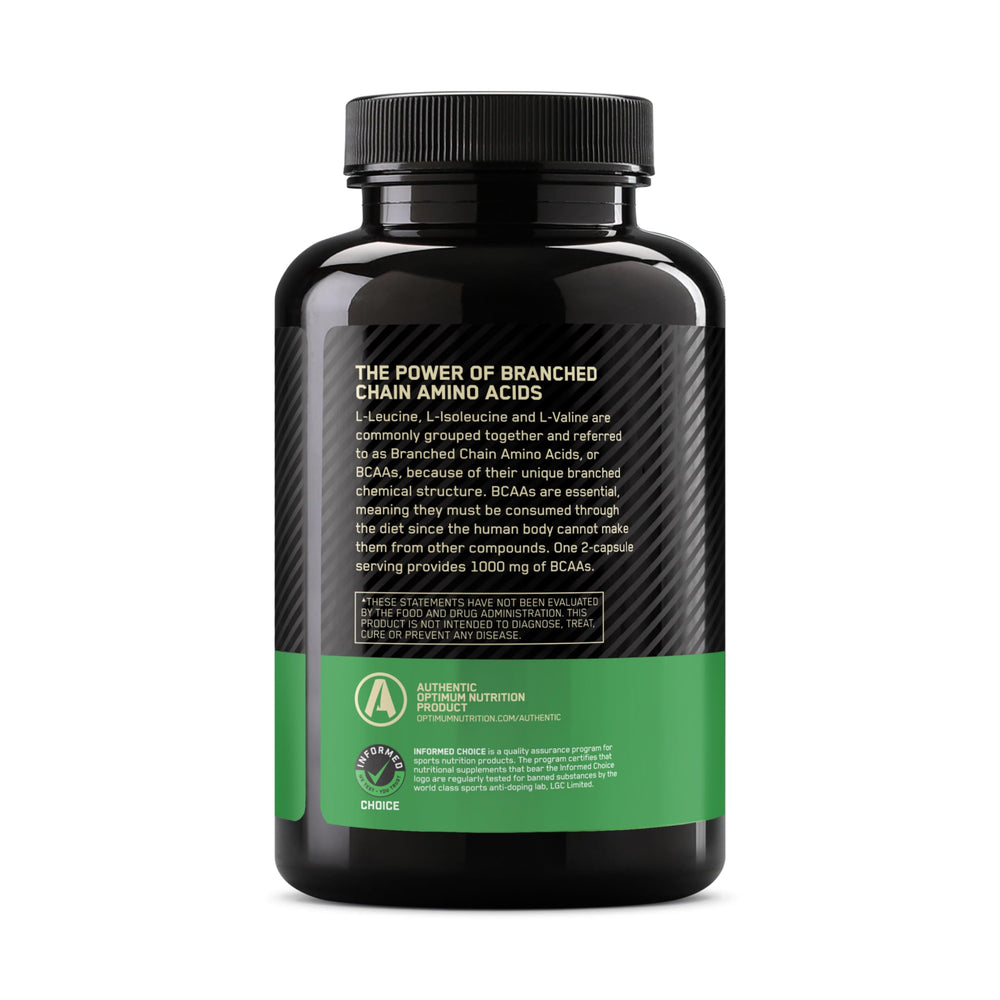 Warning label on Optimum Nutrition bottle advising cool dry storage to protect capsules