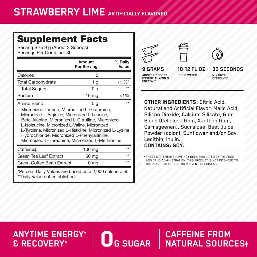Optimum Nutrition label close-up highlighting serving info and product quality benefits