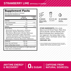 Optimum Nutrition label close-up highlighting serving info and product quality benefits