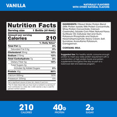 Optimum Nutrition vanilla nutrition label close-up highlighting 40g protein per bottle