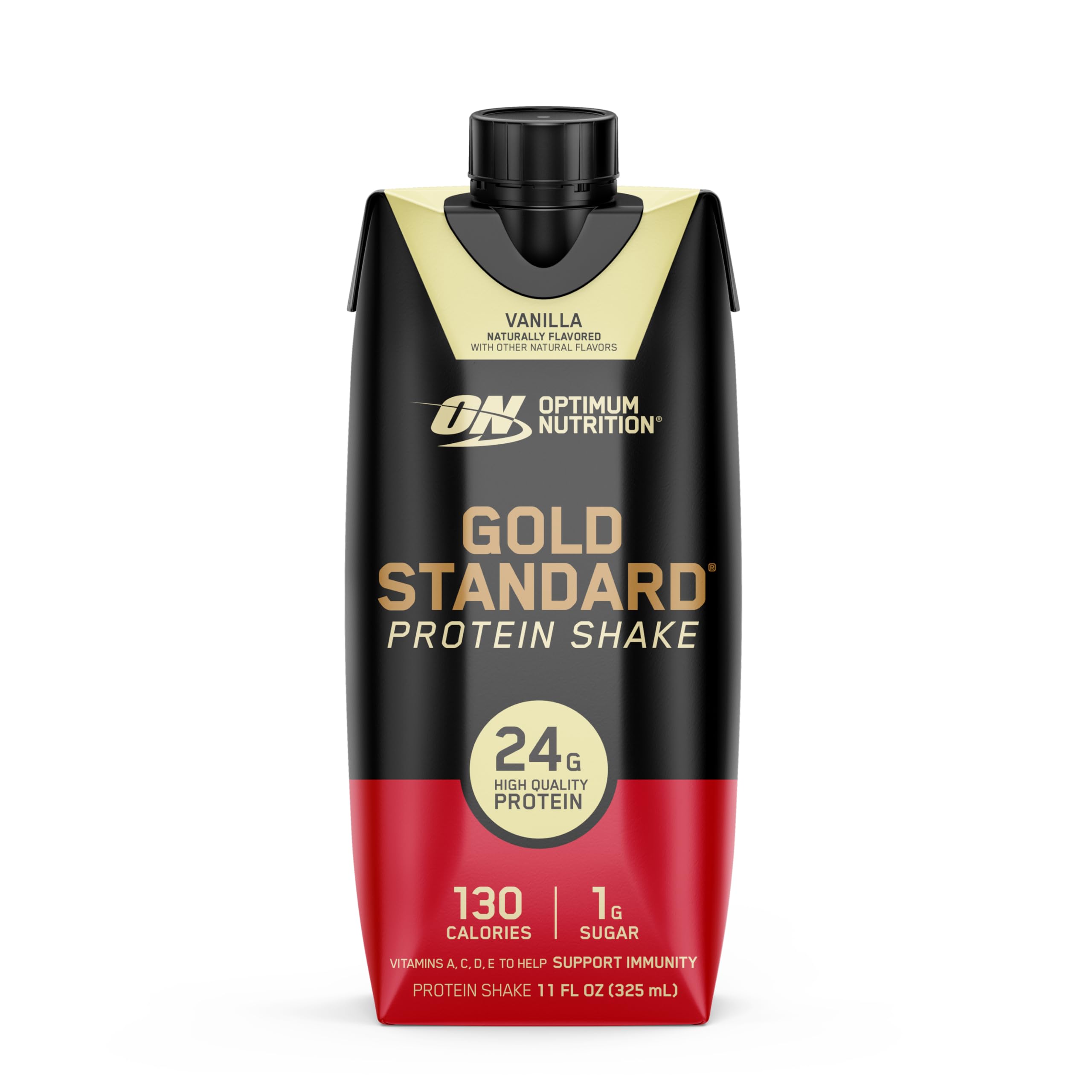 Optimum Nutrition poured vanilla shake in glass illustrating smooth creamy taste