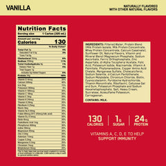 Optimum Nutrition side label and nutrition facts highlighting protein and vitamin content