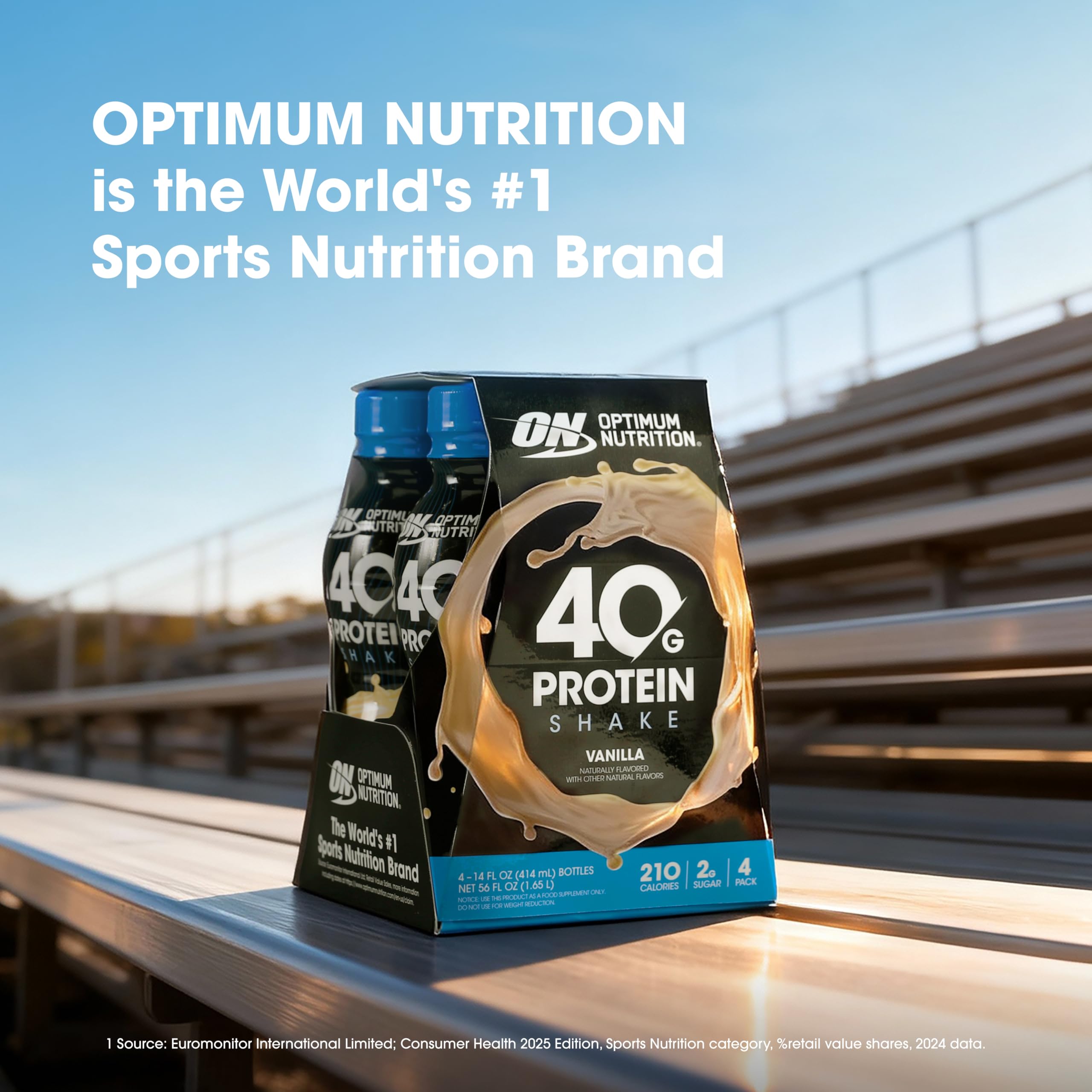 Optimum Nutrition vanilla bottle in hand demonstrating true single-serve size and portability