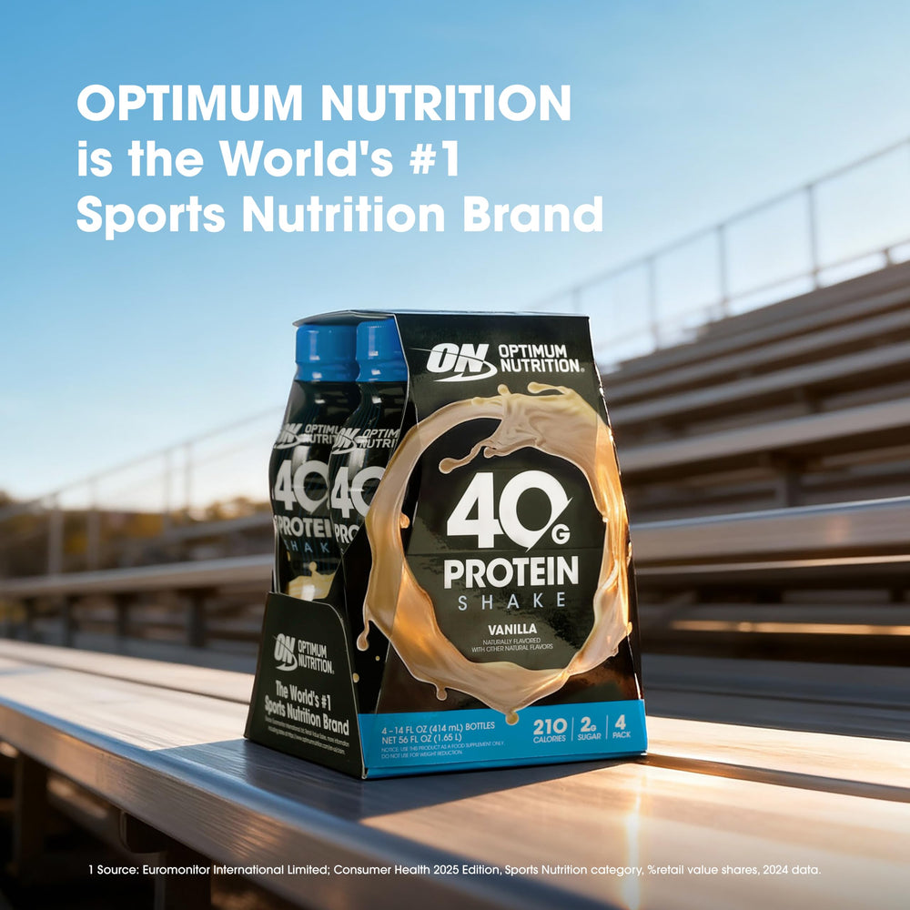Optimum Nutrition vanilla bottle in hand demonstrating true single-serve size and portability