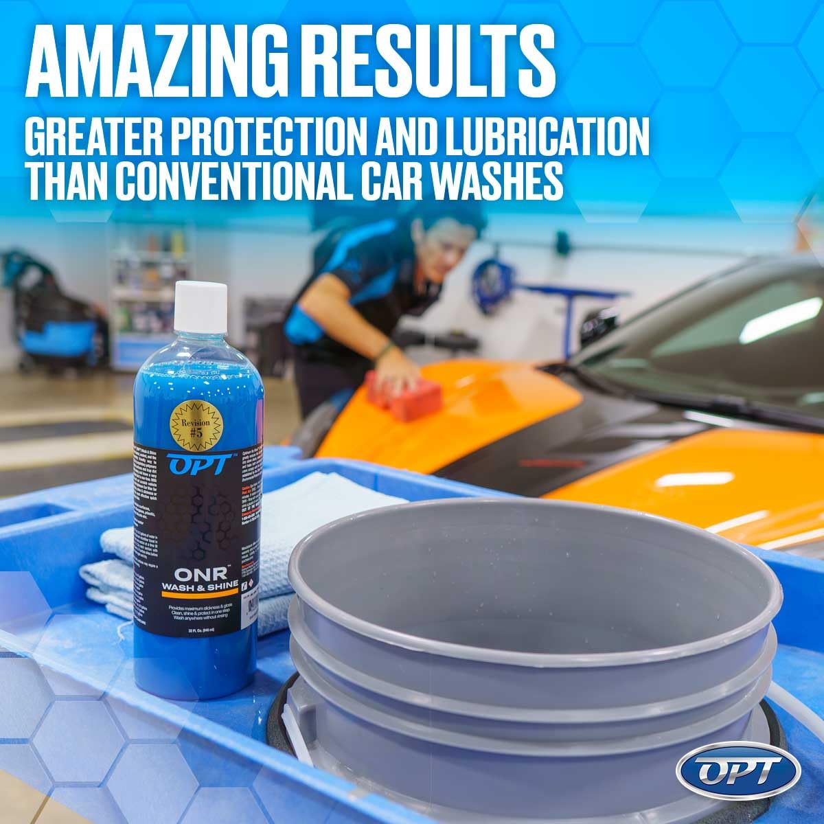 Optimum ONR V6 used on car in garage illustrating low-water cleaning advantage